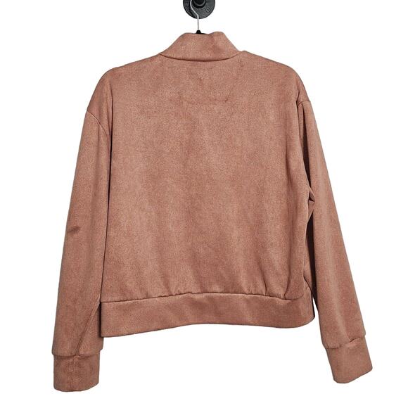 Tahari Womens Size M Mauve Faux Suede Half Zip Pullover Sweater Kangaroo Pocket - Picture 2 of 10